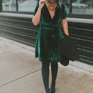 NWT Madewell Velvet Mini Dress in Smoky Spruce Green